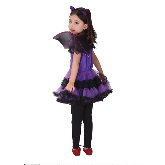 Purple Bat Girl Dress Cat Witch Halloween Costumes - Picture 5 of 8